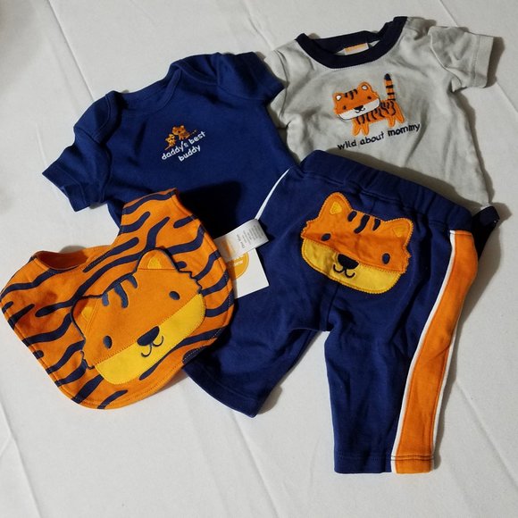 Gymboree Little Roar NWT Newborn Bodysuits, Pants & Bib. Gray is Outlet - Picture 1 of 4